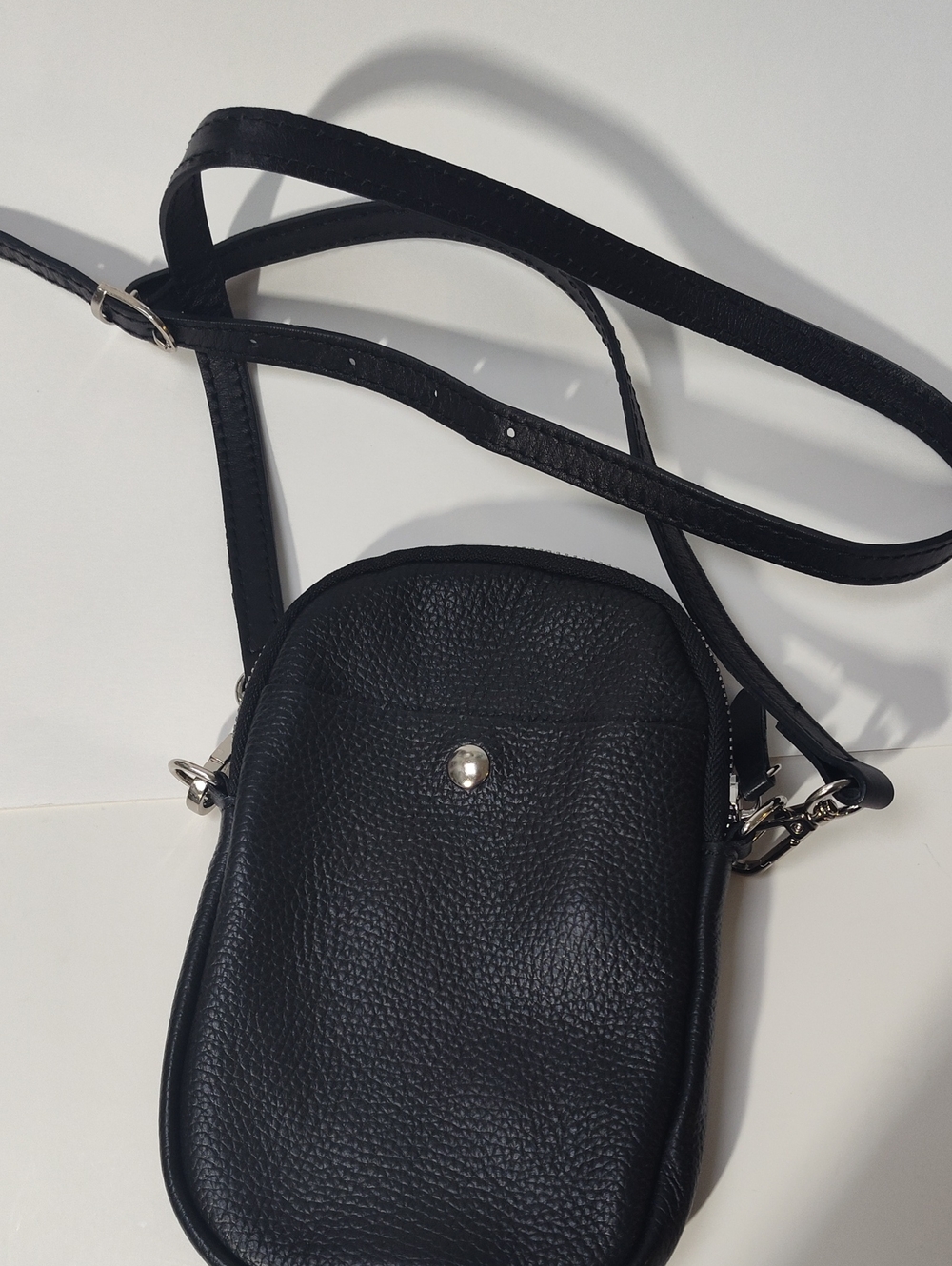 Black Pebbled Leather Crossbody Phone Bag